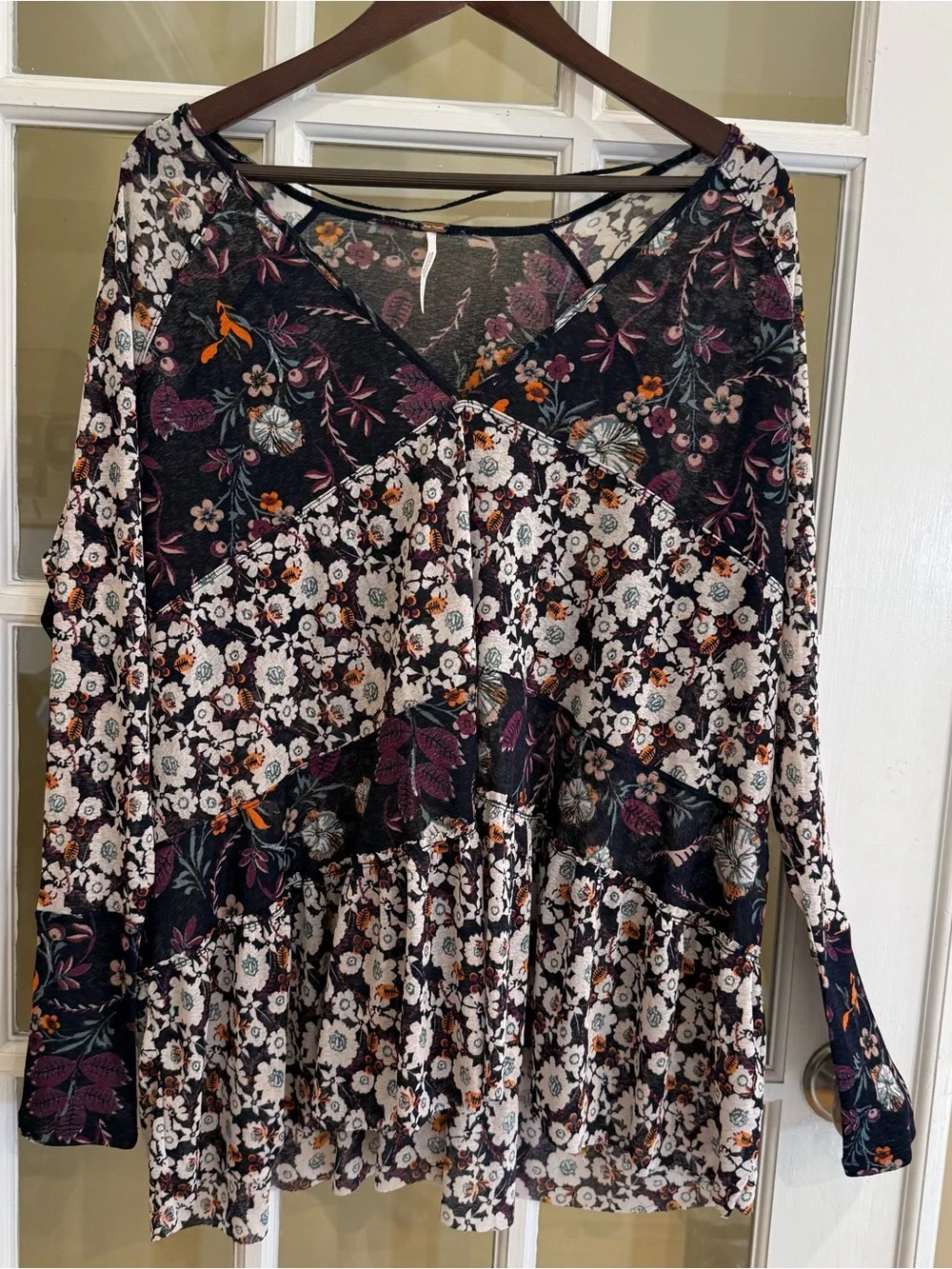 Free People Isabelle Tunic‎ Top Women's Small floral Long Sleeve Boho oversized
